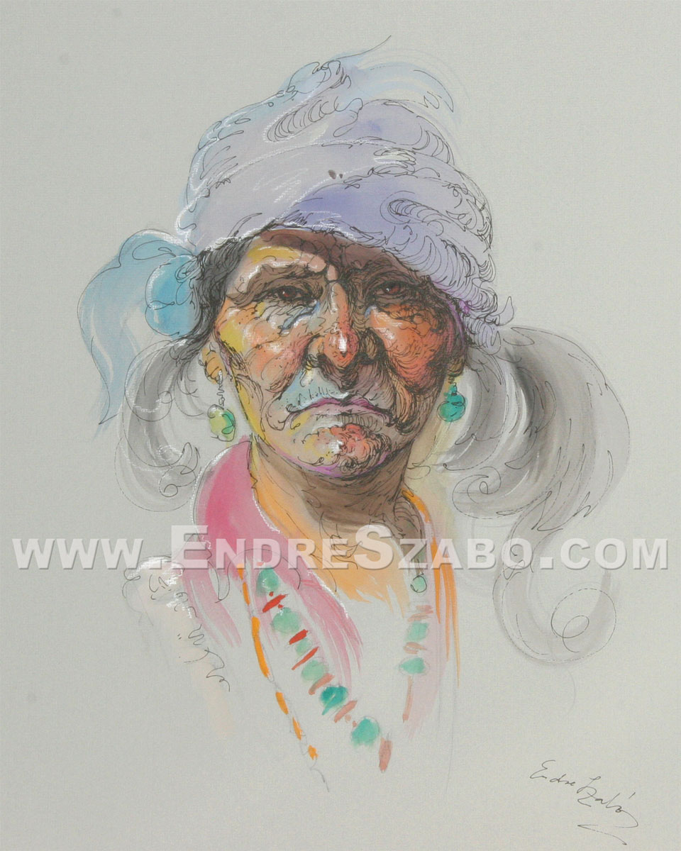 Old West Romani Woman Syeira, Original Mixed Media Art